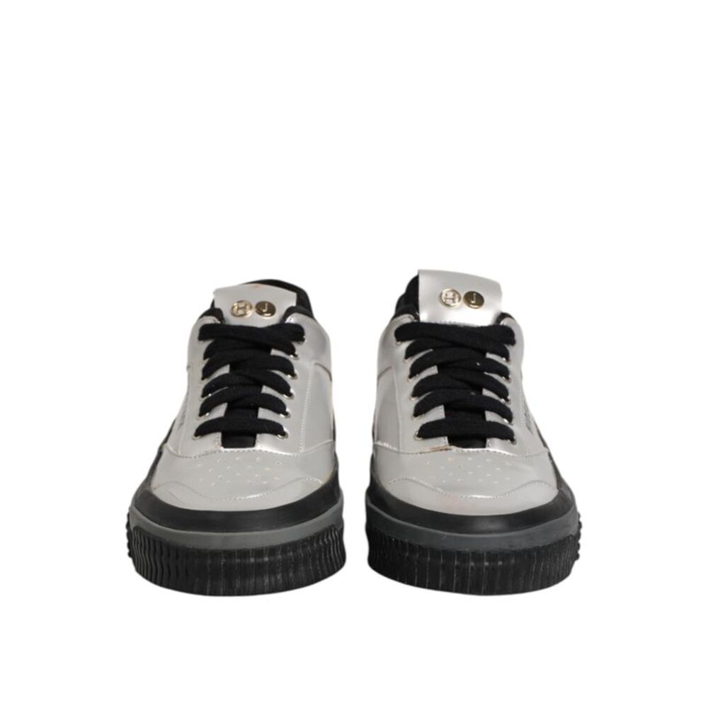 HIDE & JACK Silver Leather Lace Up Low Top Sneakers Women's Shoes